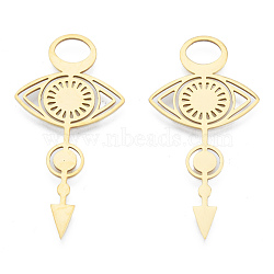 201 Stainless Steel Pendants, Eye with Arrow Charm, Real 18K Gold Plated, 42.5x22x1mm, Hole: 5x7mm(STAS-N090-LA949-2)