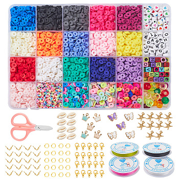 DIY Polymer Clay Beads Jewelry Set Making Kit, Including Polymer Clay & Acrylic Beads, Alloy Clasps & Charms, Iron Rings & Bead Tips, Shell Beads, CCB Plastic Pendants, Scissors and Elastic Thread, Mixed Color, Polymer Clay Beads: about 3000pcs/set