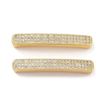 Rack Plating Brass Micro Pave Clear Cubic Zirconia Beads, Cadmium Free & Lead Free, Long-Lasting Plated, Rectangle, Clear, Real 18K Gold Plated, 5x37x5mm, Hole: 1.8mm