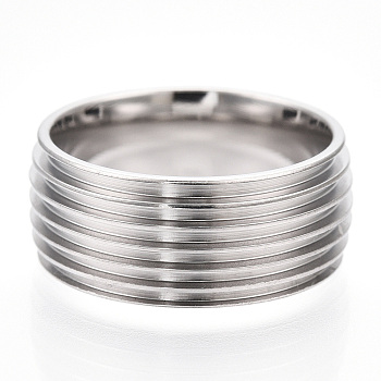201 Stainless Steel Grooved Finger Ring Settings, Ring Core Blank for Enamel, Stainless Steel Color, 8mm, Size 6, Inner Diameter: 16mm