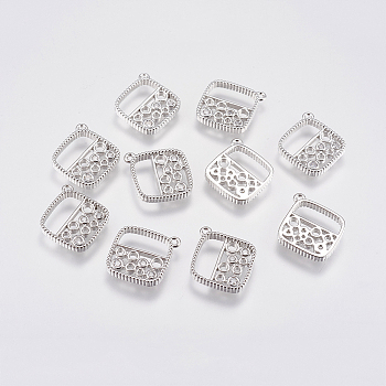 Brass Micro Pave Cubic Zirconia Charms, Rhombus with Bubble, Real Platinum Plated, 17x14.5x2mm, Hole: 1mm