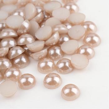 ABS Plastic Cabochons, Imitation Pearl, Half Round, Tan, 10x5mm, about 2000pcs/bag