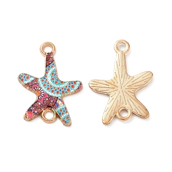 Printed Alloy Connector Charms, Starfish Links, Light Gold, Nickel, Sky Blue, 23x16x1.5mm, Hole: 1.8mm
