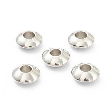 Brass Spacer Beads, Disc, Real Platinum Plated, 8x3.5mm, Hole: 3mm
