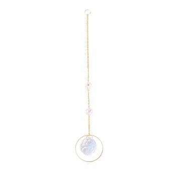 Hanging Crystal Aurora Wind Chimes, with Prismatic Pendant and Ring-shaped Iron Charm, for Home Window Chandelier Decoration, Golden, 320x2.5mm