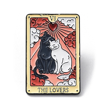 Valentine'S Day Cartoon Creative Cute Black-And-White Cat The Lovers Tarot Card Enamel Pins, Black Alloy Badge, Cat Shape, 30x20x1mm