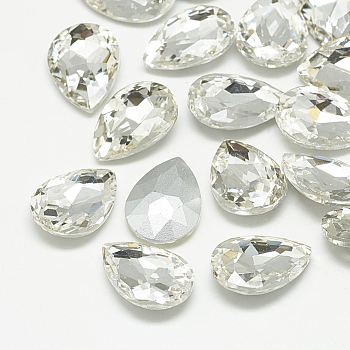 Pointed Back Glass Rhinestone Cabochons, Back Plated, Faceted, teardrop, Crystal, 25x18x8mm