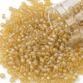 TOHO Round Seed Beads, Japanese Seed Beads, (162F) Transparent AB Frost Light Topaz, 8/0, 3mm, Hole: 1mm, about 1110pcs/50g
