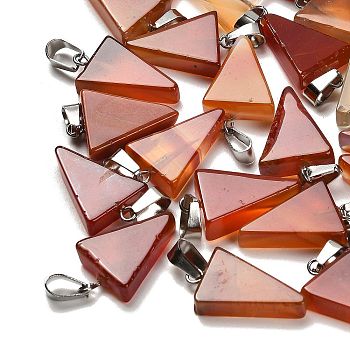 Natural Red Agate Pendants, with 201 Stainless Steel Finding, Triangle, 24x15x5mm, Hole: 3x7.5mm