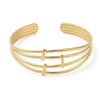 Ion Plating(IP) 304 Stainless Steel Multi Line Cuff Bangles for Women, Real 18K Gold Plated, Inner Diameter: 2-1/4 inch(5.6cm)