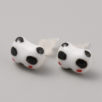 Cute Cartoon Animal Porcelain Stud Earrings, Panda, 7x9.5mm