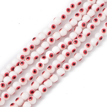 Baking Painted Glass Beads, Round with Evil Eye, Indian Red, 6x5mm, Hole: 1.2mm, about 63~68pcs/strand, 13.70~15.04(34.8~38.2cm)