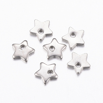 304 Stainless Steel Charms, Star, Stainless Steel Color, 5.5x6x1mm, Hole: 1mm