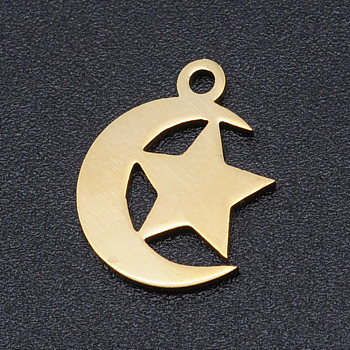 201 Stainless Steel Laser Cut Charms, Star with Moon, Golden, 14x12x1mm, Hole: 1.5mm
