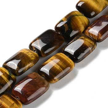 Natural Tiger Eye Beads Strands, Rectangle, 14~15x10~11x5~5.5mm, Hole: 1~1.2mm, about 28pcs/strand, 16.02 inch(40.7cm)
