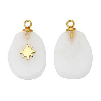 Natural Quartz Crystal Pendants, Rock Crystal Pendants, Oval Charms with Golden Tone Stainless Steel Star Slice, 17x11mm, Hole: 1.5mm