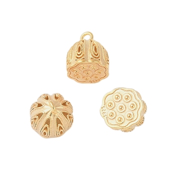 925 Sterling Silver Hollow Lotus Pod Charms, with 925 Stamp, Real 18K Gold Plated, 8.5x7.5mm, Hole: 1.2mm