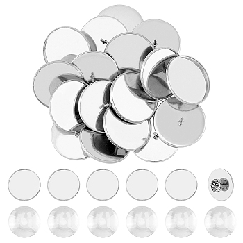 DIY Blank Dome Brooch Making Kit, Including 304 Stainless Steel Brooch Base Settings, Glass Cabochon, Stainless Steel Color, 40Pcs/box