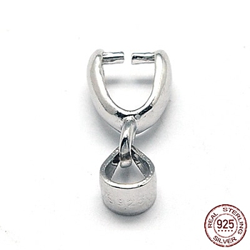 Rhodium Plated Sterling Silver Ice Pick & Pinch Bails, Platinum, 13x3mm, Hole: 3x3.5mm, Pin: 0.6mm