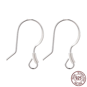 925 Sterling Silver Earring Hooks, Silver, 14x14mm, Hole: 2mm, 22 Gauge, Pin: 0.6mm