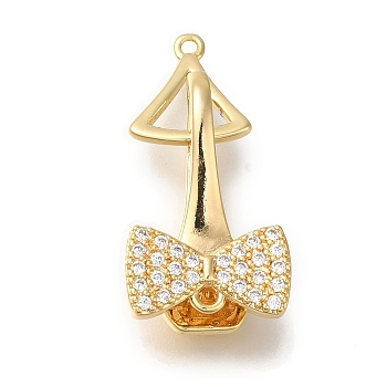 Brass Micro Pave Clear Cubic Zirconia Fold Over Clasps, Bowknot, Real 18K Gold Plated, 29mm