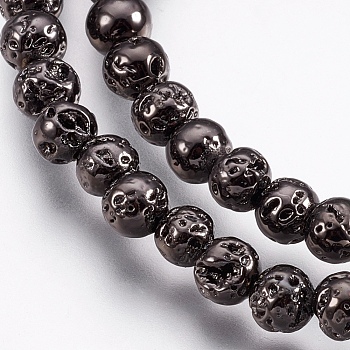 Electroplate Natural Lava Rock Beads Strands, Long-Lasting Plated, Round, Bumpy, Gunmetal Plated, 4.5~5mm, Hole: 0.8mm, about 89pcs/strand, 15.16 inch(38.5cm)