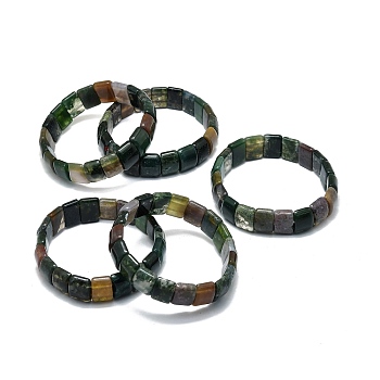 Natural Indian Agate Rectangle Beaded Stretch Bracelet, Gemstone Jewelry for Women , Inner Diameter: 2-1/8~2-1/4 inch(5.5~5.7cm)