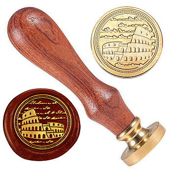 Colosseum Brass Sealing Wax Stamp Head, with Wood Handle, for Envelopes Invitations, Gift Cards, Building, 83x22mm, Head: 7.5mm, Stamps: 25x14.5mm