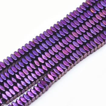Electroplate Non-magnetic Synthetic Hematite Beads Strands, Vacuum Plating, Faceted, Square, Purple Plated, 2x2x1mm, Hole: 0.6mm, about 406pcs/strand, 15.7 inch(40cm)