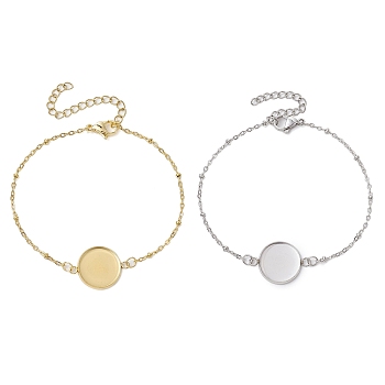 2Pcs 2 Colors 304 Stainless Steel Round Cabochon Setting Bracelets, Satellite Chain Bracelets Making, Golden & Stainless Steel Color, 18.8x0.2cm, Tray: 14.5mm, 1pc/color