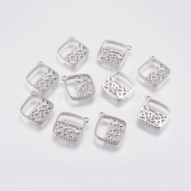 Real Platinum Plated Clear Rhombus Brass+Cubic Zirconia Charms