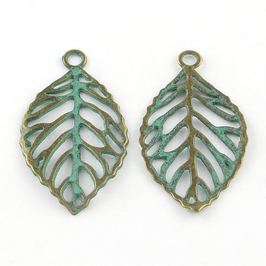 Antique Bronze Green Leaf Alloy Pendants