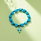 Natural Mashan Jade Skull Beaded Stretch Bracelet with Synthetic Turquoise(Dyed) Cross Charm(BJEW-JB08378-04)-2