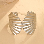 304 Stainless Steel Cuff Bangles for Women, Shell Shape, Stainless Steel Color, 2 inch(5.2cm), Inner Diameter: 2-1/8x2-3/8 inch(5.45x6.1cm)(BJEW-G750-01P)