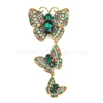 Alloy Rhinestone Lapel Pin Brooches, Triple Butterfly, Colorful, 115x52mm(JEWB-B042-03C)