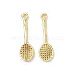 Alloy Pendants, Badminton Racket Charms, Lead Free & Cadmium Free, Rack Plating, Golden, 28x8x2mm, Hole: 1.4mm(FIND-L024-06G)