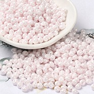 6/0 Glass Seed Beads, Opaque Colours Luster, Teardrop, Misty Rose, 4.5~5x4x3~3.5mm, Hole: 0.9mm, about 5625Pcs/Pound(SEED-M012-01A-05)