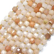 Natural Pink Aventurine Beads Strands, with Seed Beads, Faceted Table Cut Cube, 8x8x8mm, Hole: 0.6mm, about 38pcs/strand, 15.35''(39cm)(G-K389-A10-01)