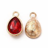 Faceted Glass Rhinestone Pendants, with Golden Tone Zinc Alloy Findings, Teardrop Charms, FireBrick, 15x9x5mm, Hole: 2mm(GLAA-I051-A21)