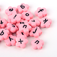 Opaque Acrylic Flower Horizontal Hole Letter Beads, Random Mixed Letters, Pink, 11x11x4mm, Hole: 2mm(X-SACR-Q126-06E)
