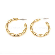 Brass Stud Earrings, Half Hoop Earrings, Long-Lasting Plated, Real 18K Gold Plated, 27.5x28x3.5mm, Pin: 0.7mm(EJEW-G282-02G)