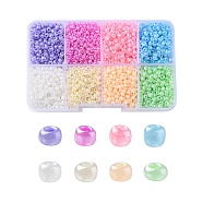 3384Pcs 8 Colors 8/0 Glass Seed Beads, Ceylon, Round, Mixed Color, 3mm, Hole: 1mm, about 423Pcs/color(SEED-YW0002-23)