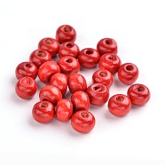 Natural Wood Beads, Lead Free, Round, Dyed, Red, 7~8x6~7mm, Hole: 3mm, about 9000pcs/1000g(WOOD-S612-1-LF)