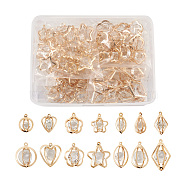 114 Pcs 19 Styles Alloy Pendants, with Crystal Rhinestones, Light Gold, 6pcs/style(FIND-TA0001-31LG)