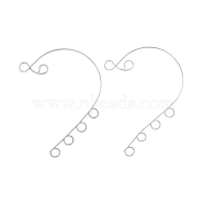 316 Stainless Steel Ear Cuff Findings, Climber Wrap Around Non Piercing Earring Findings with 6 Loop, Stainless Steel Color, 52~59x40~46x0.5mm, Hole: 4mm(STAS-H148-04P)