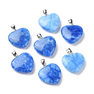 Natural Quartz Pendants, Heart Charm, with Platinum Plated Brass Bails, Dyed, Royal Blue, 27x25.5x7.5mm, Hole: 7.5x4mm(G-I338-01C)