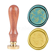 Wax Seal Stamp Set, Sealing Wax Stamp Solid Brass Head,  Wood Handle Retro Brass Stamp Kit Removable, for Envelopes Invitations, Gift Card, Flower Pattern, 83x22mm, Head: 7.5mm, Stamps: 25x14.5mm(AJEW-WH0131-509)