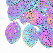Ion Plating(IP) 201 Stainless Steel Filigree Big Pendants, Etched Metal Embellishments, Leaf, Rainbow Color, 50x32x0.3mm, Hole: 1.6mm(X-STAS-S108-99)