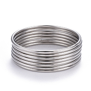 Fashion 304 Stainless Steel Buddhist Bangle Sets, Stainless Steel Color, 2-5/8 inch(6.8cm), 7pcs/set(BJEW-L664-022C-P)