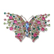 Butterfly Alloy Colorful Rhinestone Brooch, for Backpack Clothes, Platinum, 69x45x11mm(JEWB-R025-05)